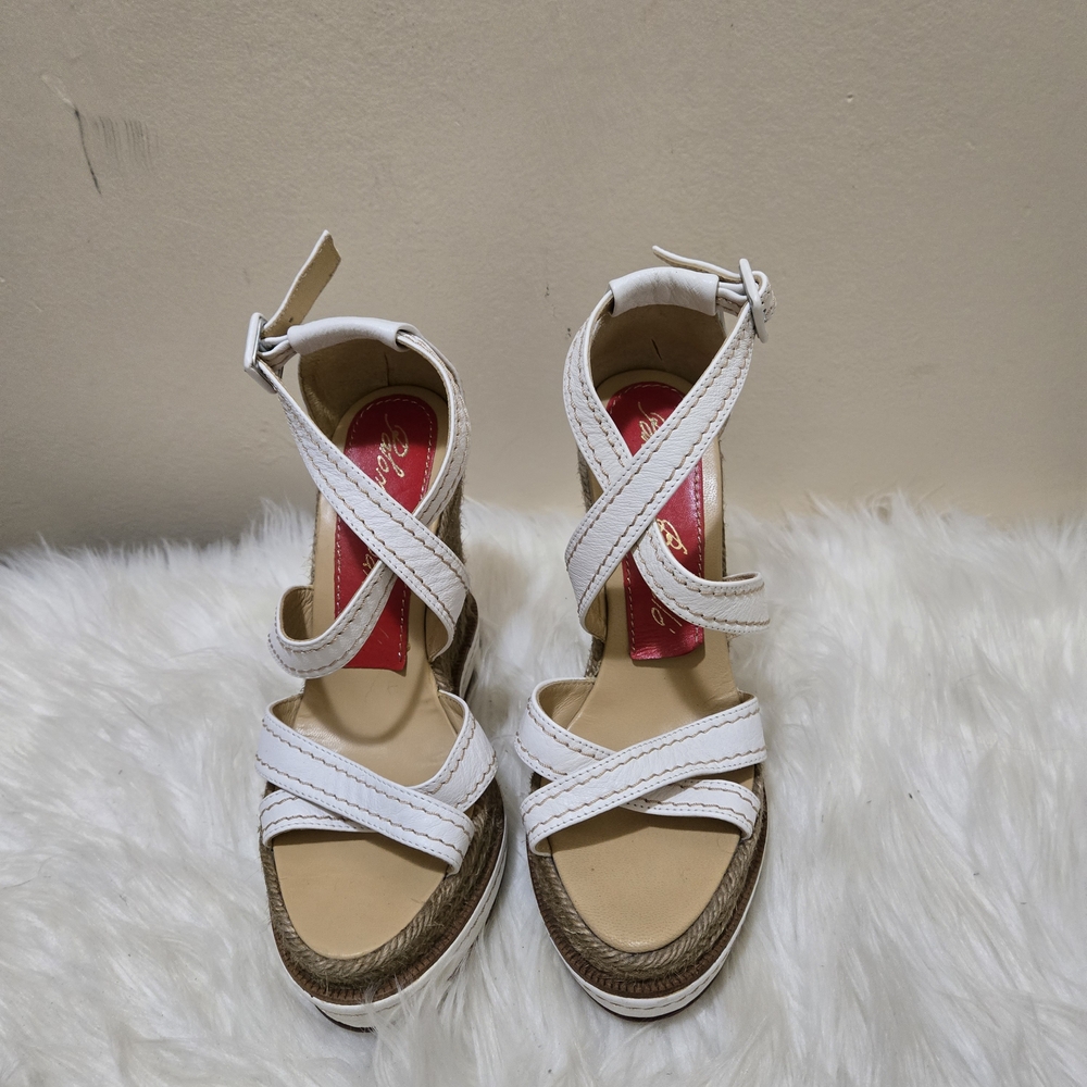 Paloma Barcelo Vero Cuoio White and Tan Strappy Wedges Size 37